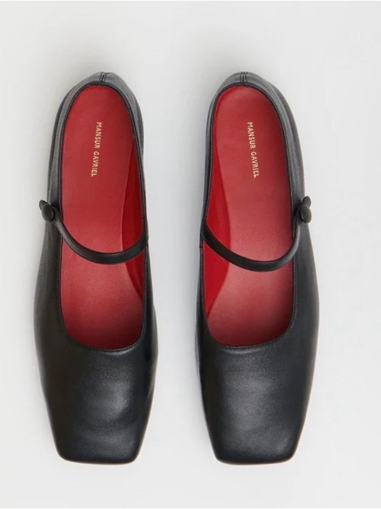 Mansur Gavriel Shoes - Mansur Gavriel Black Leather Mary Jane Flats with Red Insole Square Toe Sz 36
